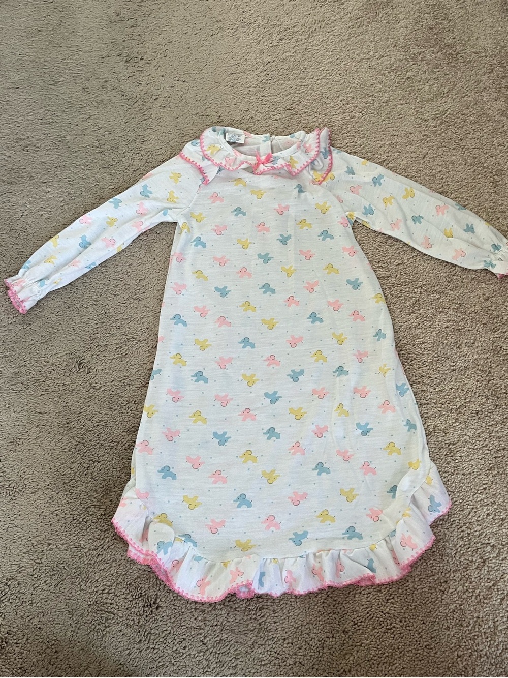 Carter's White Nightgown with Pastel Duck Print and Pink Ruffle Trim